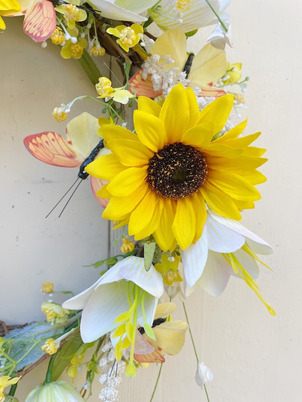 Sunflower and Butterflies Everlasting Artificial Silk Flower Wreath