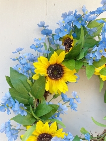 Blue Forget Me Not and Sunflowers Silk Everlasting Door Wreath