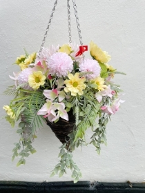 Pink and Lemon Silk Everlasting Flowers Artificial Hanging Basket