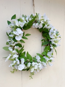 White Wisteria Flowers Silk Everlasting Door Wreath