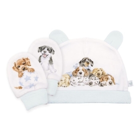 Wrendale Little Paws Dog Newborn Hat and Mitten Set