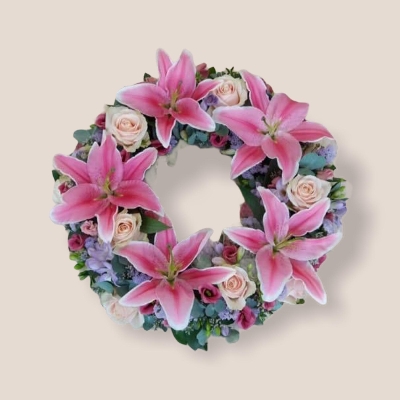 Loose Lily and Rose Wreath