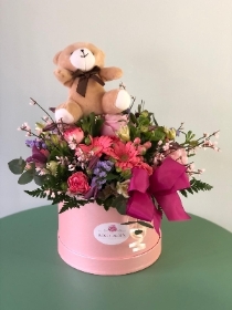 Baby Girl Hatbox with Teddy