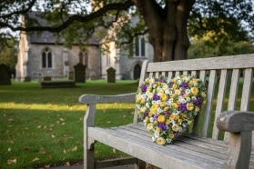 Purple, Yellow and White Closed Heart Tribute