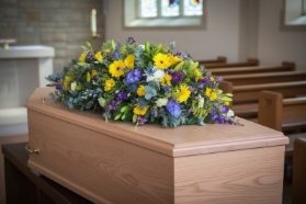Blue and Yellow Double Ended Casket Spray