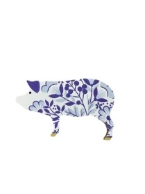Gisela Graham Blue and White Wooden Pig