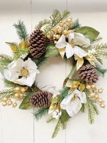 Poinsettia and Pine Cone Everlasting Christmas Wreath